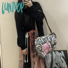 Lunivop Cute Cat Backpack Women Patchwork Fashion Large Capacity University Harajuku Daily New