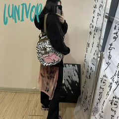 Lunivop Cute Cat Backpack Women Patchwork Fashion Large Capacity University Harajuku Daily New