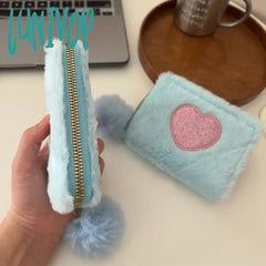 Lunivop Cute Love Wallets For Women Plush Small Fashion Elegant Short Wallet Aesthetic Literary