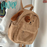 Lunivop Cute Puppy Womens Backpack Plush Brown Fluffy Cartoon Sweet Kawaii School Students Casual