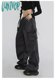Lunivop Cyber Y2K Red Parachute Pants Women Kpop Streetwear Gray Cargo Trousers Oversized Egirl