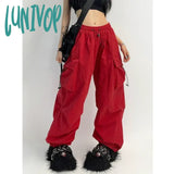 Lunivop Cyber Y2K Red Parachute Pants Women Kpop Streetwear Gray Cargo Trousers Oversized Egirl Punk Black Wide Leg Pantalones