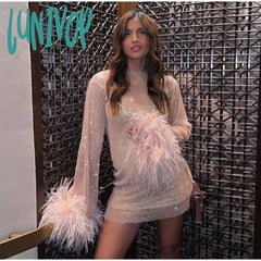 cybergoth dress to impress Furry Fine Flash Mesh Autumn New Fashion Trendy Sexy Women's One-Piece Dress