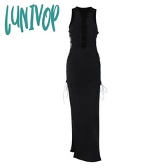 cybergoth dress to impress Style Women's Spring New Sleeveless Hollow Lace-up Sexy Slit Mid-Length Dress