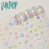 Lunivop Daisy Rose Cherry Blossom Cute 5D Embossed Reliefs Self Adhesive Nail Art Stickers Colorful