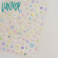 Lunivop Daisy Rose Cherry Blossom Cute 5D Embossed Reliefs Self Adhesive Nail Art Stickers Colorful
