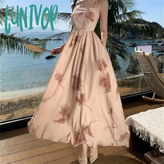 Lunivop Daring Halter Holiday Style Dress For Women 2024 Sleeveless Floral Vacation Summer French