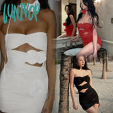 Lunivop Daring Y2K Sexy Short Dresses Strapless Flower Mesh Dress Hollow Out Ruched Chic And