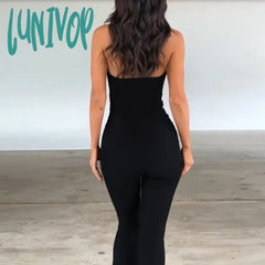 Lunivop Deep V Halter Mesh Bandage Bodycon Jumpsuits Outfits Unitards Sleeveless Romper Overalls