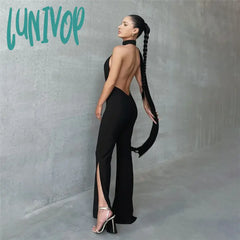 Lunivop Deep V Wrap Around Halter Sexy Backless Flare Pants Jumpsuits Fashion Outfits For Women