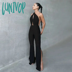 Lunivop Deep V Wrap Around Halter Sexy Backless Flare Pants Jumpsuits Fashion Outfits For Women