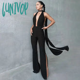 Lunivop Deep V Wrap Around Halter Sexy Backless Flare Pants Jumpsuits Fashion Outfits For Women