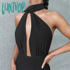 Lunivop Deep V Wrap Around Halter Sexy Backless Flare Pants Jumpsuits Fashion Outfits For Women