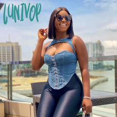 Lunivop Denim Hollow Out Sleeveless Corset Tank Top Women Autumn Sexy Cut Tube Y2K Party Club