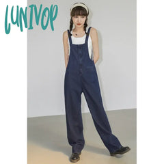 Lunivop Denim Overalls Women Streetwear Jumpsuits Vintage Sweet Wide Leg Suspender Pants Preppy Bow