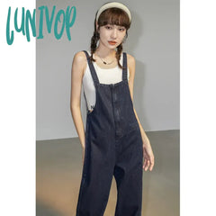 Lunivop Denim Overalls Women Streetwear Jumpsuits Vintage Sweet Wide Leg Suspender Pants Preppy Bow
