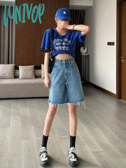 Lunivop Denim Shorts Women’s Five Points High Waist Loose Design Small Trend Ins Summer Thin