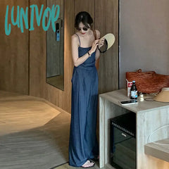 Lunivop Denim Small Sling Wide Leg Work Suit Jumpsuit Summer Thin Style Goddess Pants New