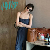 Lunivop Denim Small Sling Wide Leg Work Suit Jumpsuit Summer Thin Style Goddess Pants New