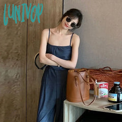 Lunivop Denim Small Sling Wide Leg Work Suit Jumpsuit Summer Thin Style Goddess Pants New