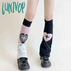 Lunivop Double Knitted Leg Cover Love Cross Hot Girl Y2K Wide Socks Polyester Punk Warmers Harajuku