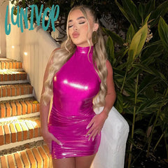 dress to impress codes 2024 Autumn New Fashion Personalized Solid Color Glossy Glossy Lace-up Tight Waist Hip Pleated Short Dress