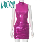 dress to impress codes 2024 Autumn New Fashion Personalized Solid Color Glossy Glossy Lace-up Tight Waist Hip Pleated Short Dress