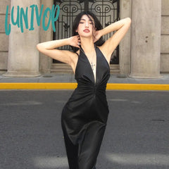 dress to impress outfits PU Leather High-Grade Elegant Halter Dress 2024 New Nightclub Hot Girl Sexy Deep V Backless Sheath Dress