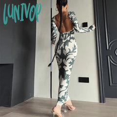 dress to impress outfits Women's 2024 New Autumn Fashion Printed Slim Backless Long Sleeve Dress Women