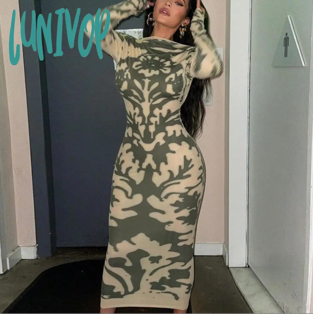 dress to impress outfits Women's 2024 New Autumn Fashion Printed Slim Backless Long Sleeve Dress Women