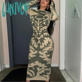 dress to impress outfits Women's 2024 New Autumn Fashion Printed Slim Backless Long Sleeve Dress Women