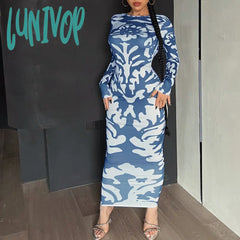 dress to impress outfits Women's 2024 New Autumn Fashion Printed Slim Backless Long Sleeve Dress Women