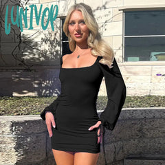 dress to impress outfits Women's New Style Hip Skirt Long Sleeve Lace-up Sexy Backless Dress Basic Solid Color Square Collar Short Skirt Autumn