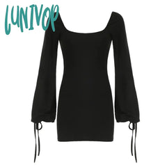 dress to impress outfits Women's New Style Hip Skirt Long Sleeve Lace-up Sexy Backless Dress Basic Solid Color Square Collar Short Skirt Autumn