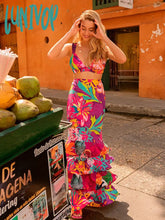 Lunivop Dress Women Summer V Neck Spaghetti Strap Floral Sleeveless Casual Split Long Maxi Cover Up