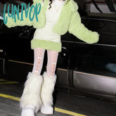 Lunivop E-Girl Furry Leg Warmers Boot Covers Y2K Goth White Faux Fur Punk Jk Knee-Length Hiphop