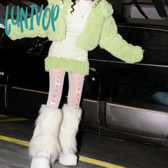 Lunivop E-Girl Furry Leg Warmers Boot Covers Y2K Goth White Faux Fur Punk Jk Knee-Length Hiphop