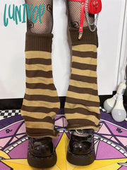 Lunivop E-Girl Kawaii Leg Warmers Knitted Sock Harajuku Gothic Mall Vintage Striped Knee-Length
