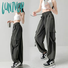 Lunivop Elastic Waist Women’s Thin High Sweatpants Summer New Unisex Sports Style Solid Color
