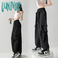 Lunivop Elastic Waist Women’s Thin High Sweatpants Summer New Unisex Sports Style Solid Color