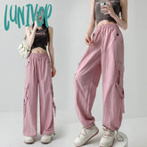 Lunivop Elastic Waist Women’s Thin High Sweatpants Summer New Unisex Sports Style Solid Color