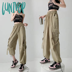 Lunivop Elastic Waist Women’s Thin High Sweatpants Summer New Unisex Sports Style Solid Color