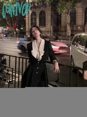 Lunivop Elegant 2 Piece Dress Set Women Long Sleeve Crop Tops + Casual Black Midi Skirt Autumn Slim