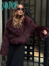 Lunivop Elegant Chic Solid Crop Plush Coat For Women Fashion Lapel Long Sleeved Thicken Jacket