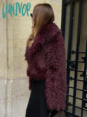 Lunivop Elegant Chic Solid Crop Plush Coat For Women Fashion Lapel Long Sleeved Thicken Jacket