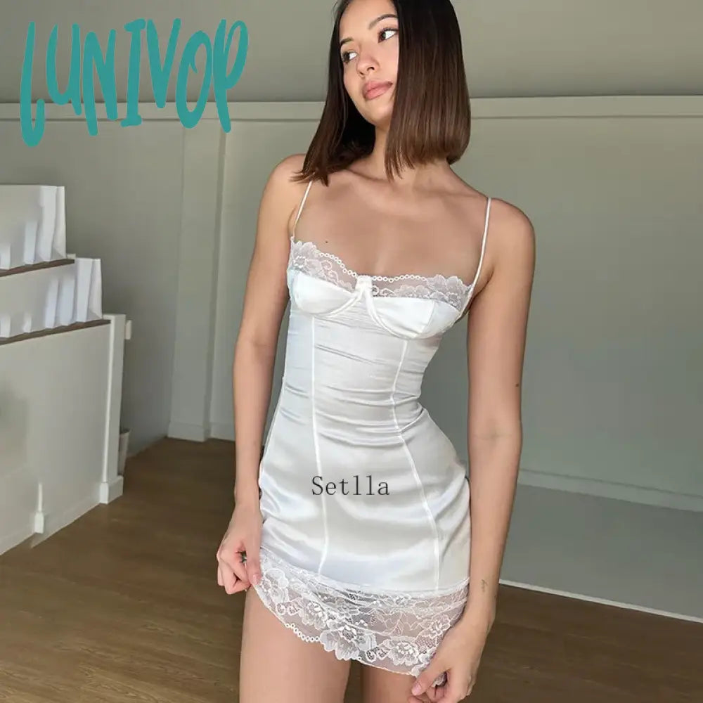Lunivop Elegant Fashion Sexy Lace Floral Slip Mini Dress Outfits For Women Sleeveless Club Party