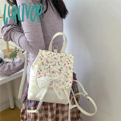 Lunivop Elegant Fashion Womens Backpack Flower Korean Style Casual Bow Sweet Small Pu Leather