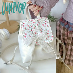 Lunivop Elegant Fashion Womens Backpack Flower Korean Style Casual Bow Sweet Small Pu Leather