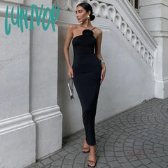 Lunivop Elegant Floral Applique Ruched Dress Summer Outfits For Women Irregular Sleeveless Party