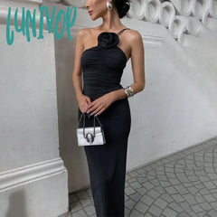 Lunivop Elegant Floral Applique Ruched Dress Summer Outfits For Women Irregular Sleeveless Party